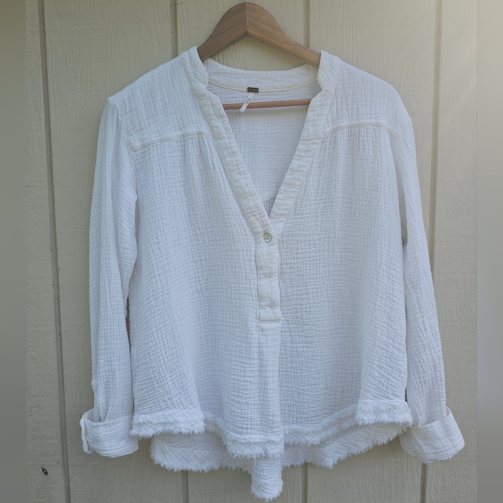 Free People White Gauze Textured Women's Top